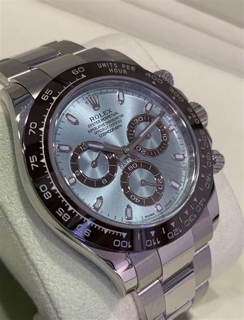 rolex oyster platin daytona neu|Rolex ice blue dial.